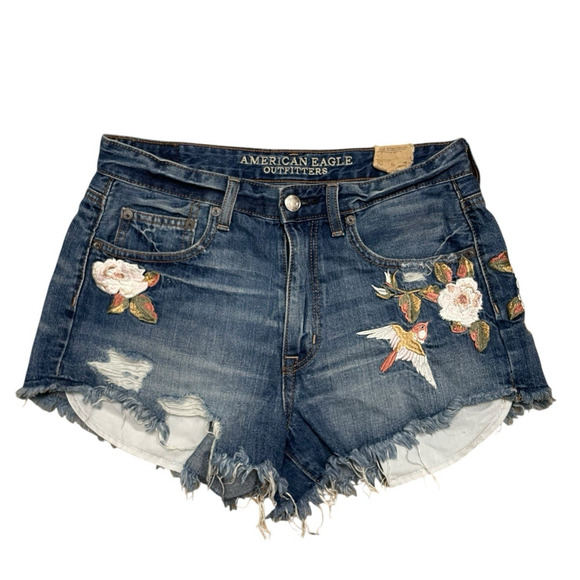 American Eagle Vintage High Rise Festival Boho Denim Shorts Sz 6 Embroidered - Picture 1 of 14